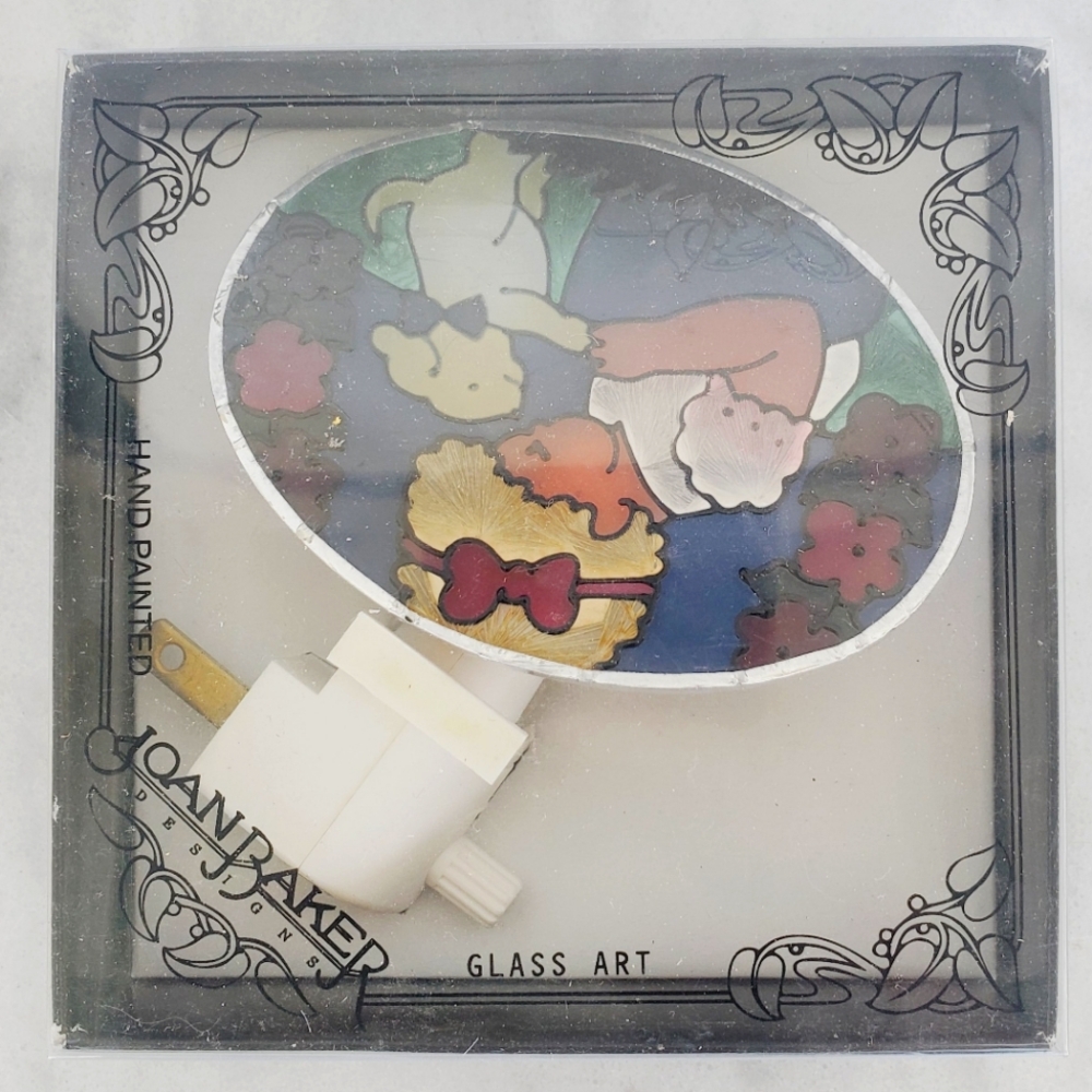 Vintage Joan Baker Designs Stained Glass Girl Puppy Dreams Nightlight ✨NEW✨